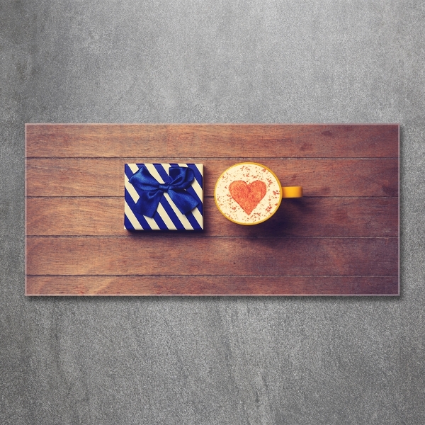 Schilderij glas Koffie en een cadeautje