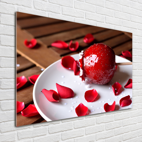 Schilderij glas Appel aan een stokje