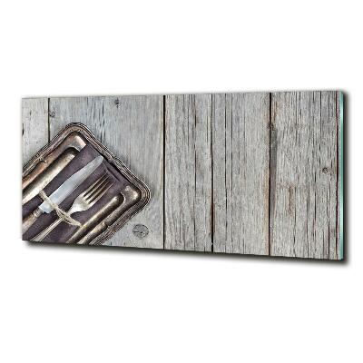 Foto schilderij op glas Bestek op planken
