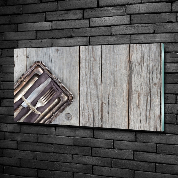 Foto schilderij op glas Bestek op planken