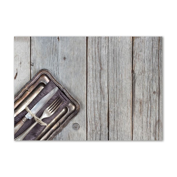 Foto schilderij op glas Bestek op planken