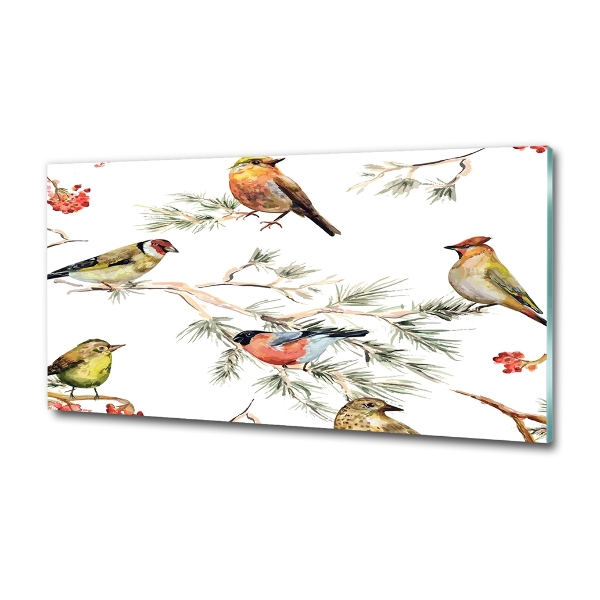 Glazen schilderij Bosvogels en planten