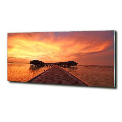 Schilderij glas Bungalows op de Malediven