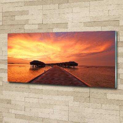 Schilderij glas Bungalows op de Malediven