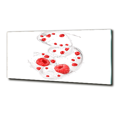 Schilderij glas Frambozen met melk