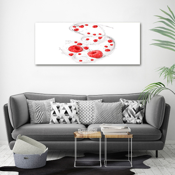 Schilderij glas Frambozen met melk