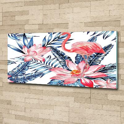 Foto schilderij op glas Flamingo's en planten