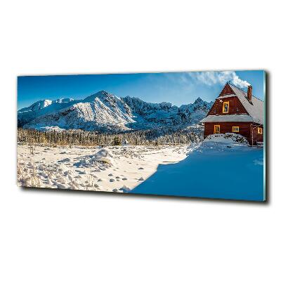 Schilderij glas Een huisje in de bergen