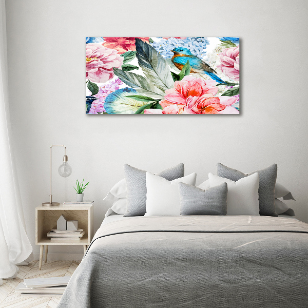 Schilderij op glas Bloemen en vogels
