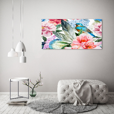 Schilderij op glas Bloemen en vogels