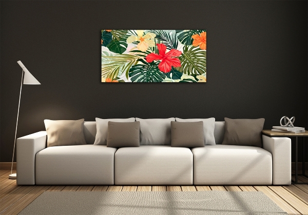 Schilderij glas Hawaiiaanse bloemen