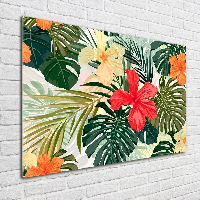 Schilderij glas Hawaiiaanse bloemen