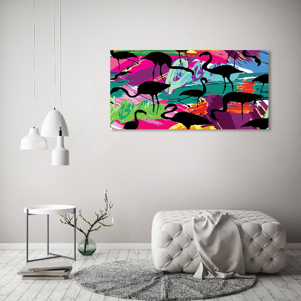 Glazen schilderij Flamingo's