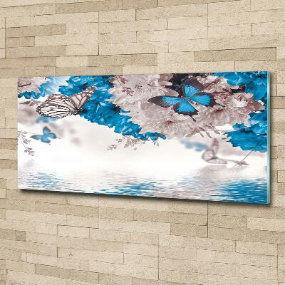 Foto schilderij op glas Bloemen en vlinders