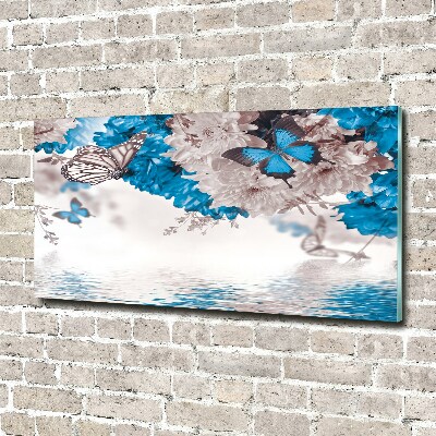 Foto schilderij op glas Bloemen en vlinders