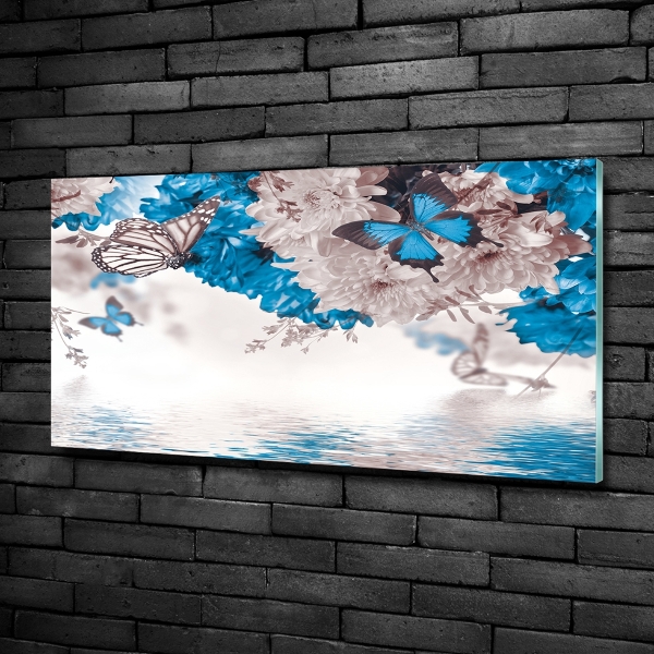 Foto schilderij op glas Bloemen en vlinders