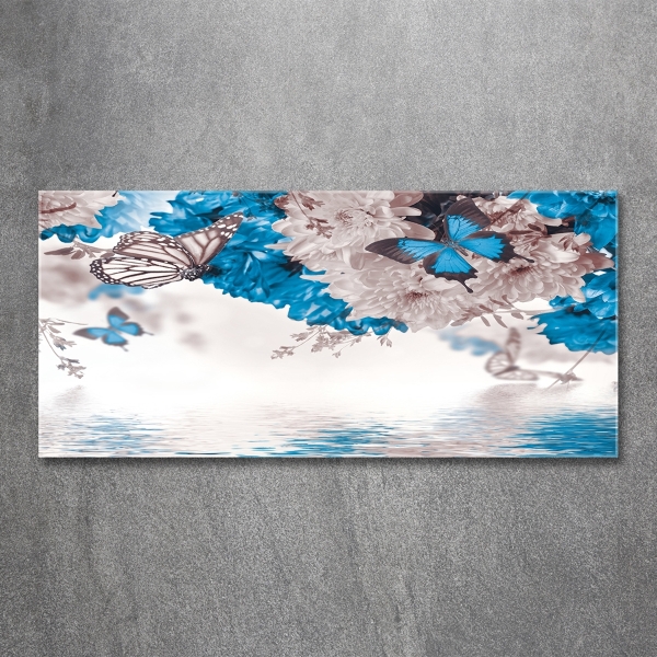 Foto schilderij op glas Bloemen en vlinders