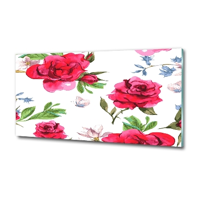 Schilderij glas Rode rozen