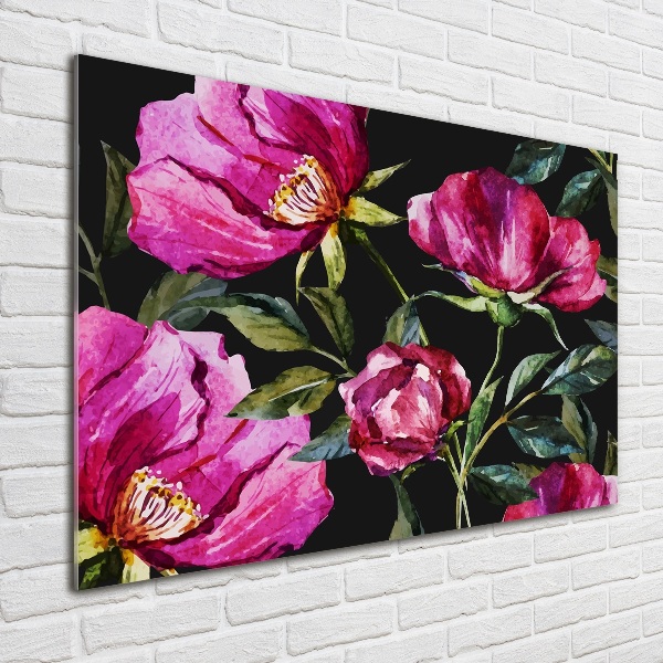 Schilderij glas Roze pioenrozen