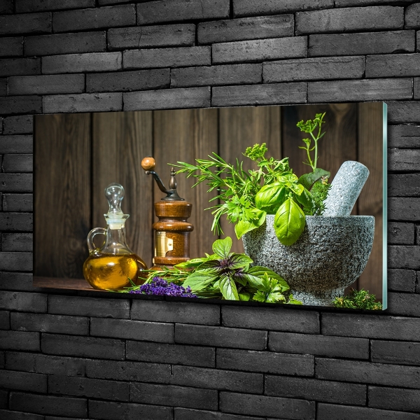 Schilderij glas Kruiden in een vijzel