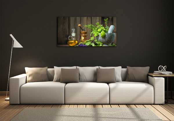 Schilderij glas Kruiden in een vijzel