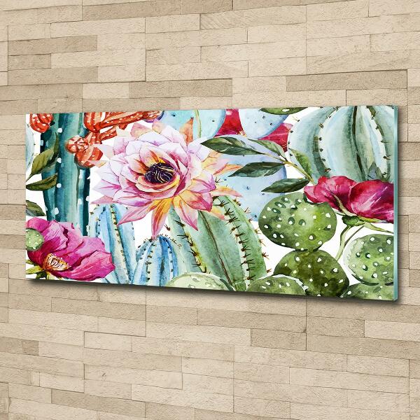 Schilderij glas Cactussen en bloemen