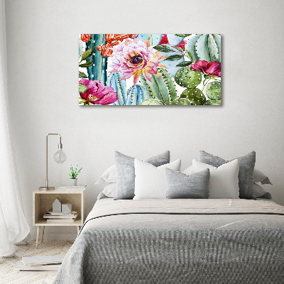 Schilderij glas Cactussen en bloemen
