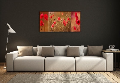 Schilderij op glas klaprozen drieluik