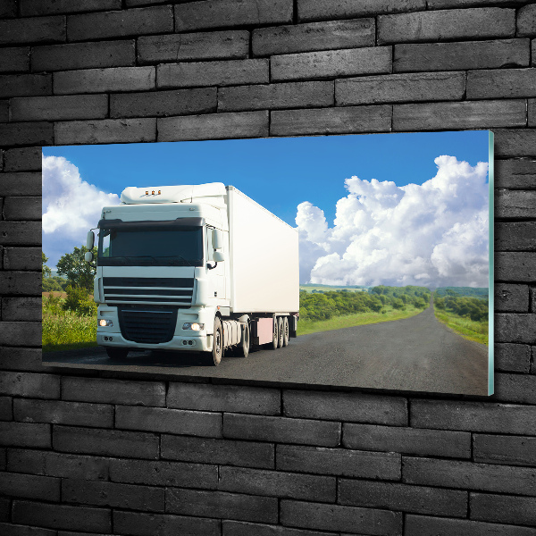 Schilderij op glas Witte vrachtwagen