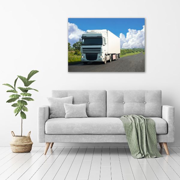 Schilderij op glas Witte vrachtwagen
