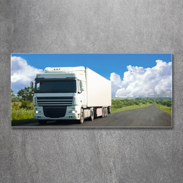 Schilderij op glas Witte vrachtwagen