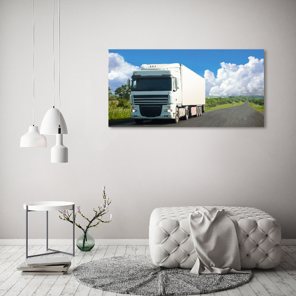 Schilderij op glas Witte vrachtwagen