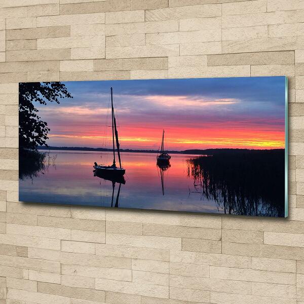 Schilderij glas Zeilboten bij zonsondergang