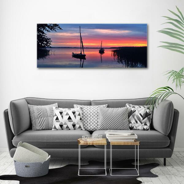 Schilderij glas Zeilboten bij zonsondergang