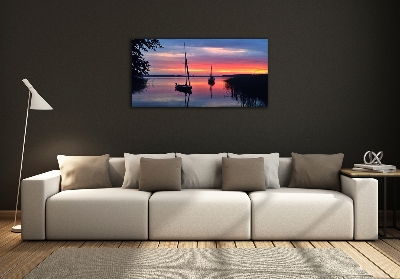 Schilderij glas Zeilboten bij zonsondergang