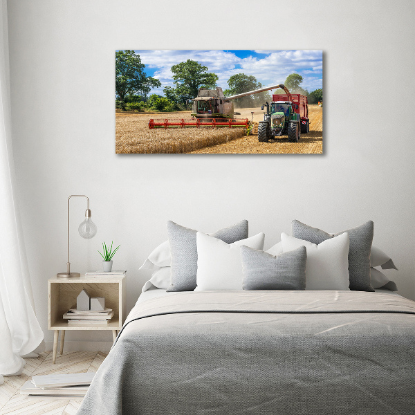 Glazen schilderij Maaidorser en tractor