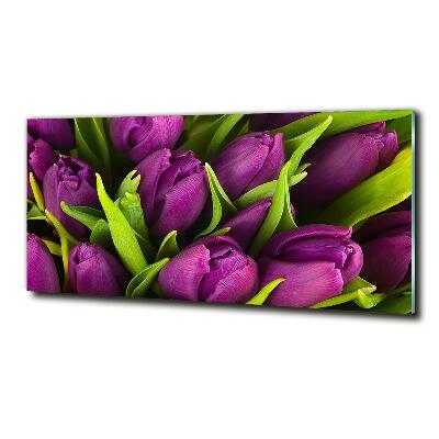 Schilderij glas Paarse tulpen