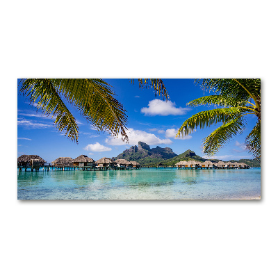 Schilderij glas Palmbomen in Bora Bora
