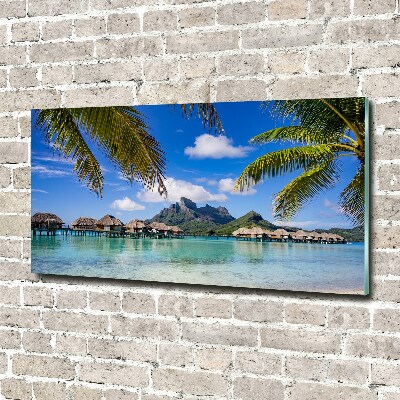 Schilderij glas Palmbomen in Bora Bora