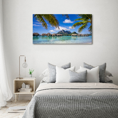 Schilderij glas Palmbomen in Bora Bora