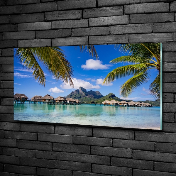 Schilderij glas Palmbomen in Bora Bora