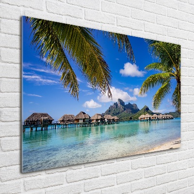 Schilderij glas Palmbomen in Bora Bora