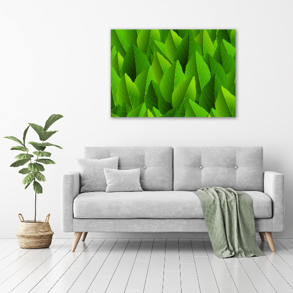Schilderij glas Groene bladeren