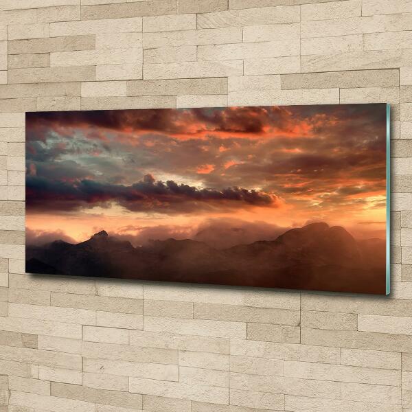 Glazen schilderij Zonsondergang boven de bergen