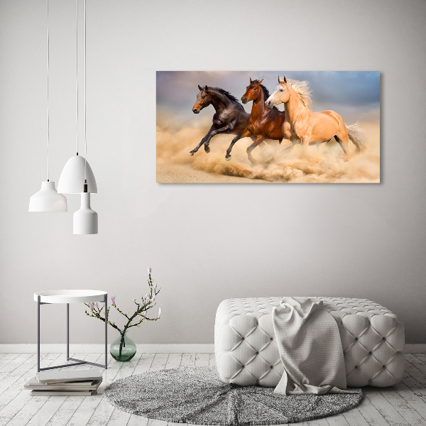 Schilderij glas Paarden in galop