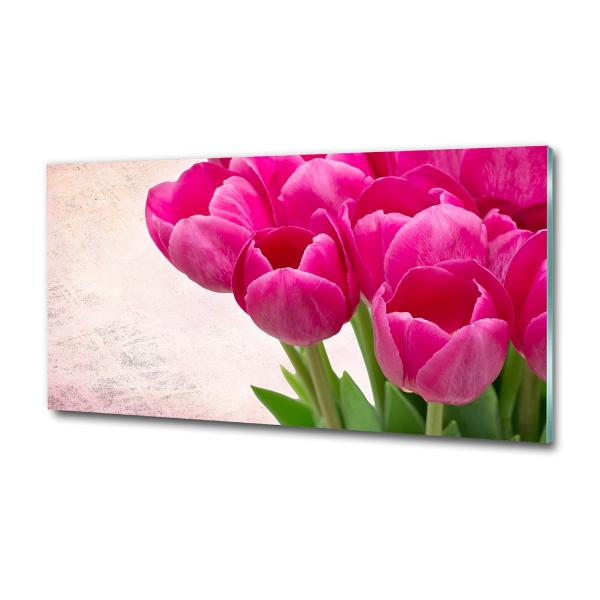 Schilderij glas Roze tulpen