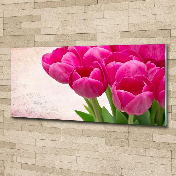 Schilderij glas Roze tulpen