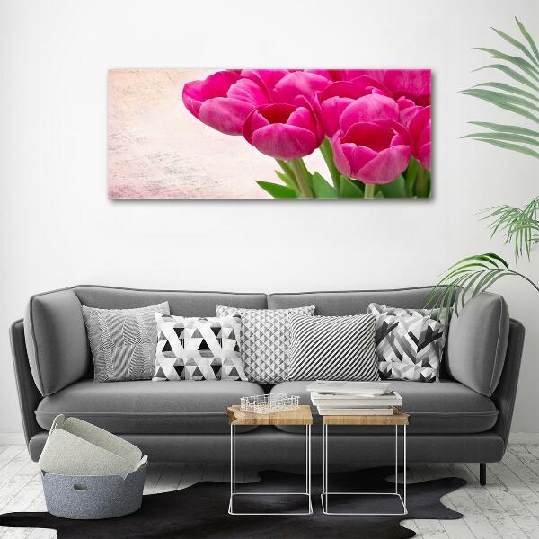 Schilderij glas Roze tulpen