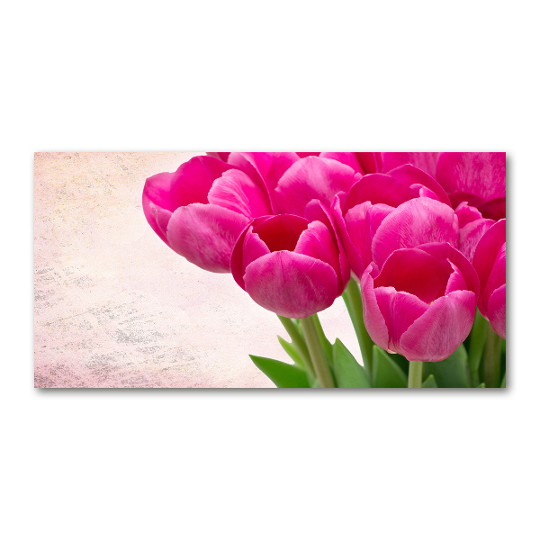 Schilderij glas Roze tulpen