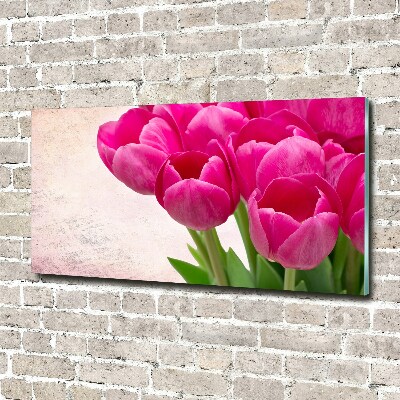 Schilderij glas Roze tulpen